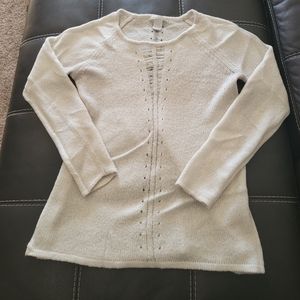 Design History distressed torn rip open weave sexy see through white Sweater